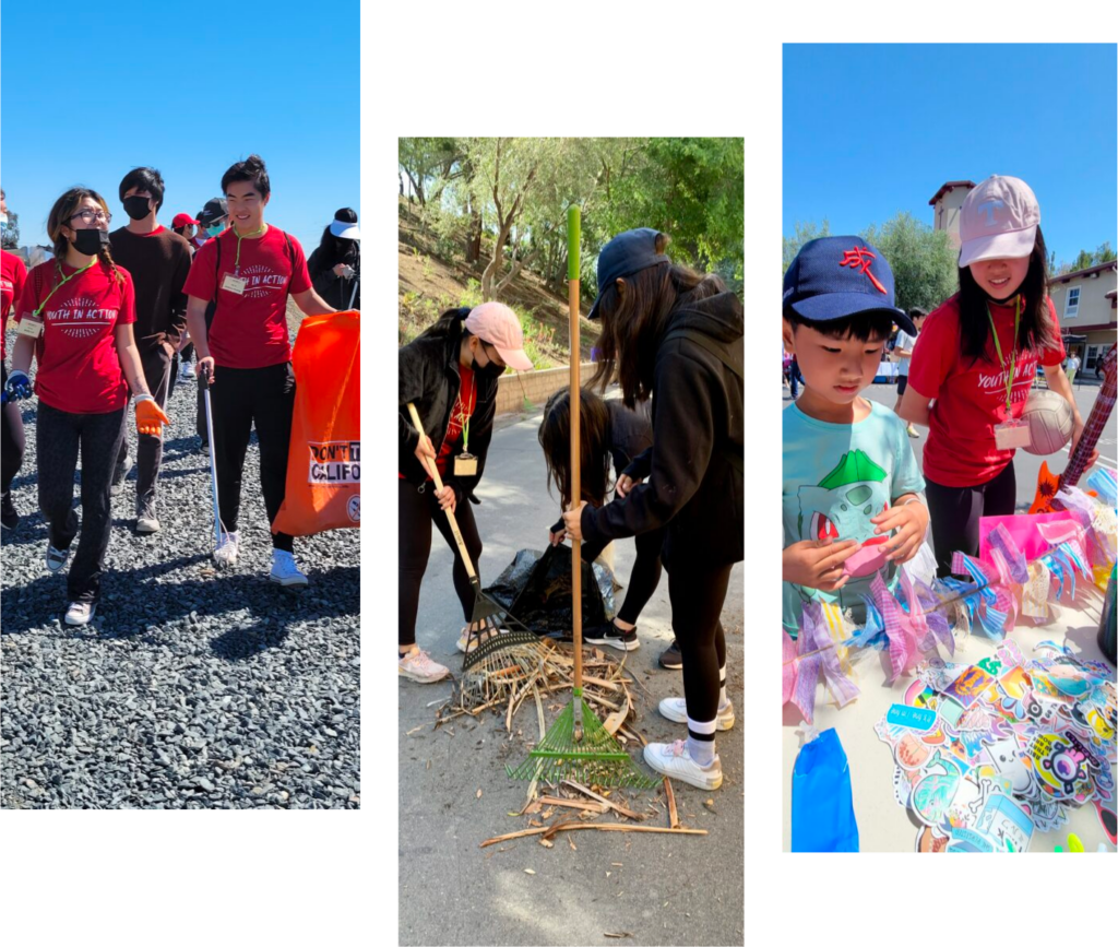 Youth In Action Activities such as volunteering to clean up wetlands, picking up trash on beaches, and helping mentor younger students.